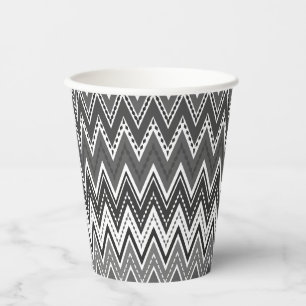Gobelets En Papier Motif de zigzag géométrique noir et blanc