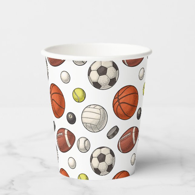 Gobelets En Papier Motif d'équipements sportifs (Recto)