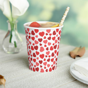Gobelets En Papier Motif Des Coeurs, Coeurs Rouges, Motif Des Coeurs