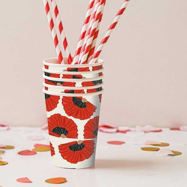 Gobelets En Papier Motif des ventilateurs de flamenco rouge (Red and black flamenco fans illustration paper party cups.)