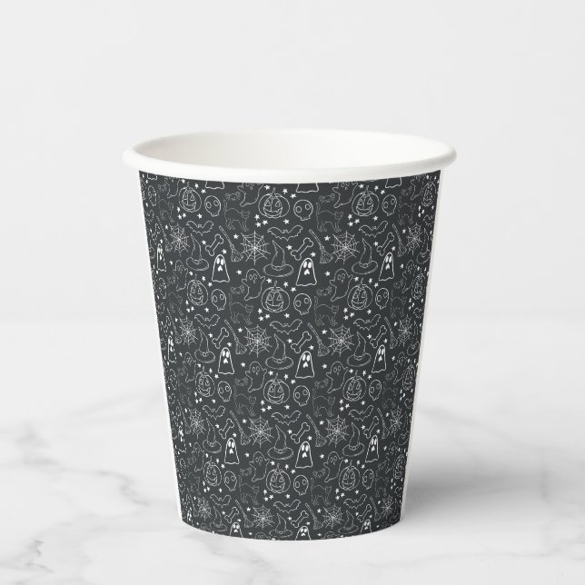 Gobelets En Papier Motif d'Halloween noir et blanc (Recto)