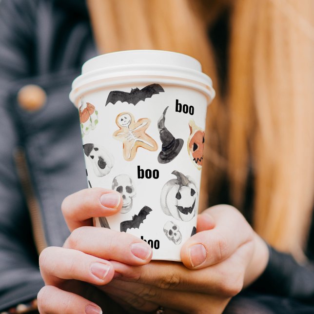 Gobelets En Papier Motif d'horreur d'Halloween coloré |Bonne Hallowee (Créateur téléchargé)