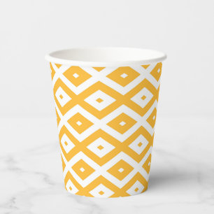 Gobelets En Papier Motif diamant jaune et blanc soleil