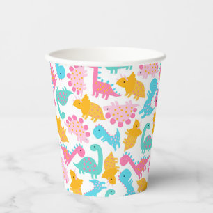 Gobelets En Papier Motif Dinosaur rose et Turquoise