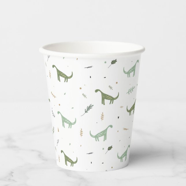 Gobelets En Papier Motif Dinosaure Vert (Recto)