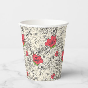 Gobelets En Papier Motif du jardin de fleurs de pavot