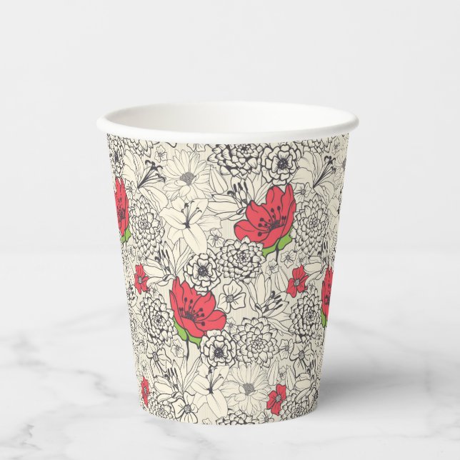 Gobelets En Papier Motif du jardin de fleurs de pavot (Recto)