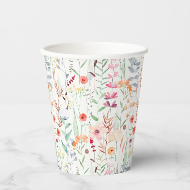 Gobelets En Papier Motif du jardin de fleurs Pastel (Recto)