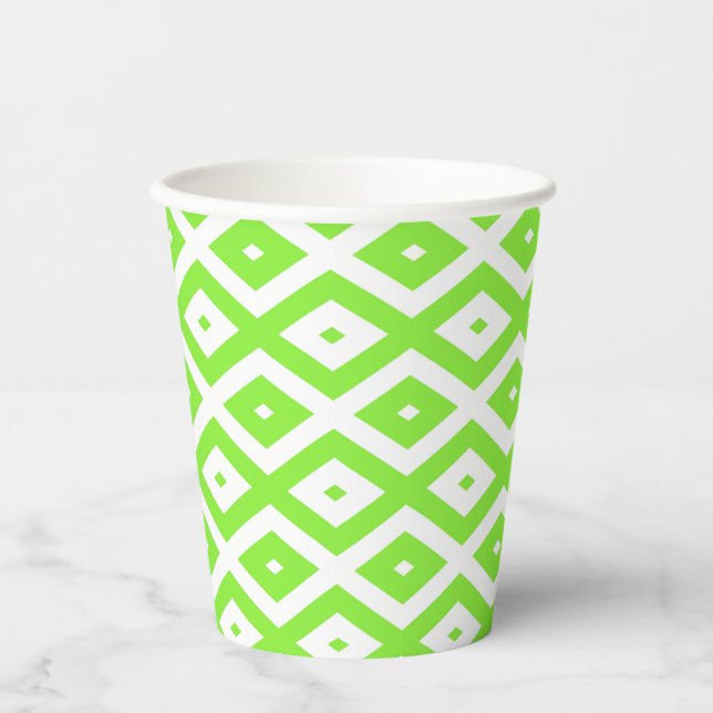Gobelets En Papier Motif en diamant vert et blanc (Recto)