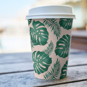 Gobelets En Papier Motif Feuille Tropical Pink & Green Palm