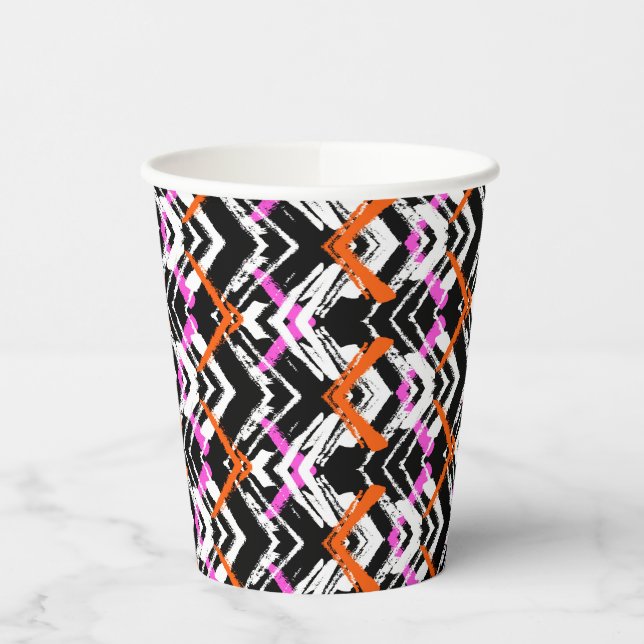 Gobelets En Papier Motif Flèche Noir, Orange Et Rose (Gauche)