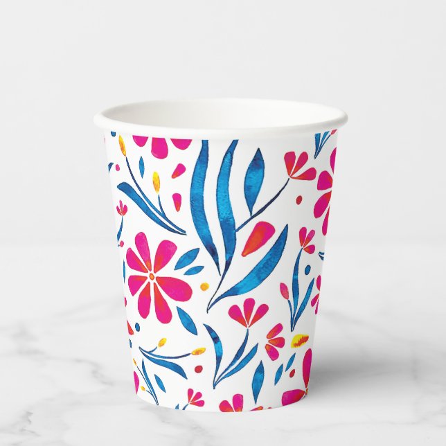 Gobelets En Papier Motif floral d'aquarelle (Recto)