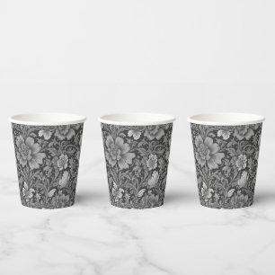 Gobelets En Papier Motif floral monochrome vintage