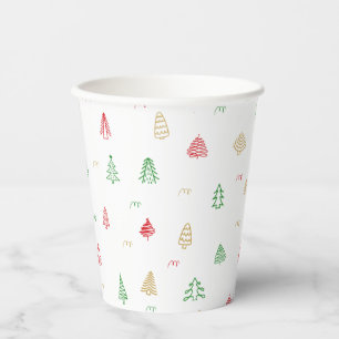 Gobelets En Papier Motif Gold Green Red Christmas Trees