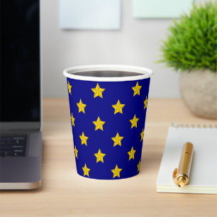 Gobelets En Papier Motif Gold Stars, Bleu Marine, Exclusive