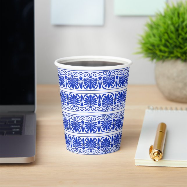 Gobelets En Papier Motif grec méditerranéen bleu (Insitu)