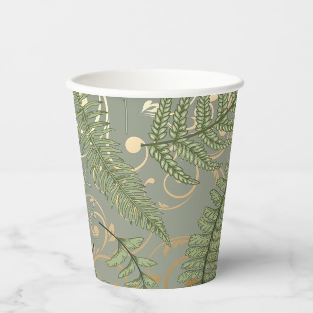 Gobelets En Papier Motif Green et Gold Fern (Recto)