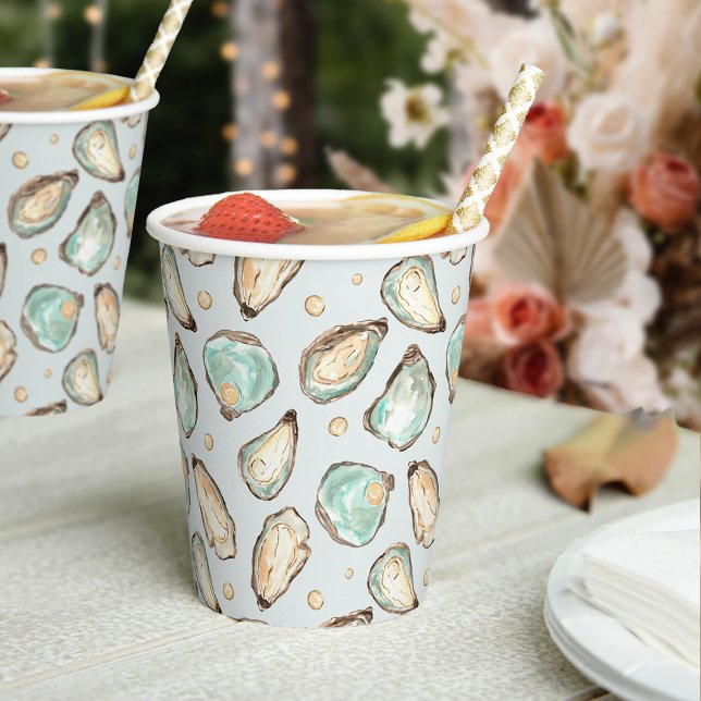 Gobelets En Papier Motif Huître et Perle Aquarelle Eau de Mer (Créateur téléchargé)