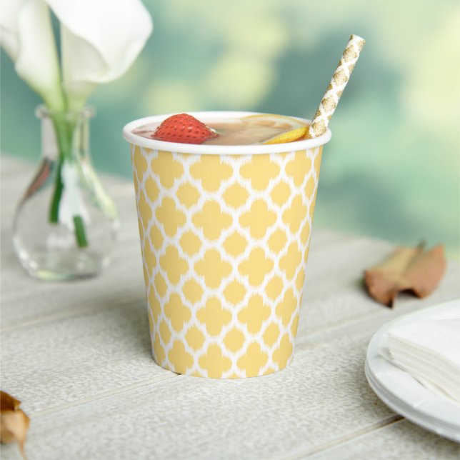 Gobelets En Papier Motif Ikat Quatrefoil jaune doré (Insitu)