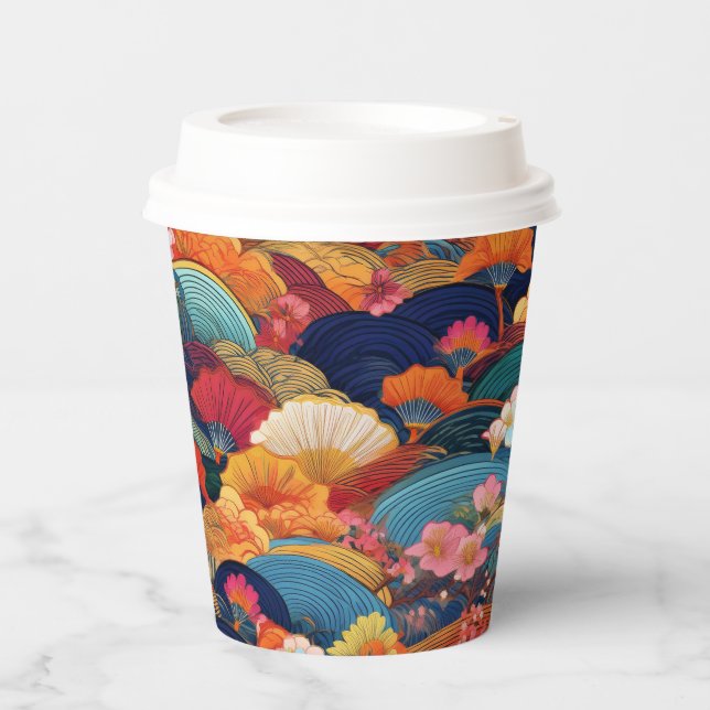 Gobelets En Papier Motif japonais Kimono (Recto)