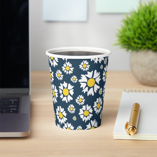 Gobelets En Papier Motif marguerrier, motif floral, marguerites blanc (Insitu)