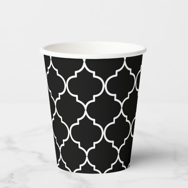 Gobelets En Papier Motif marocain méditerranéen noir et blanc (Recto)