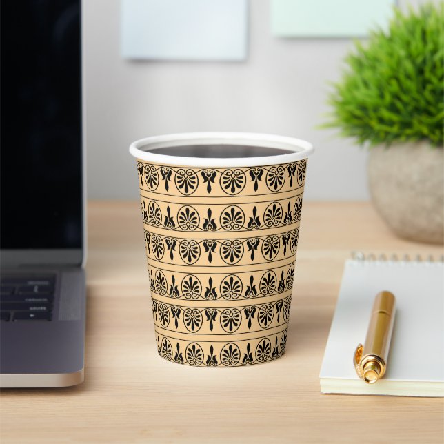 Gobelets En Papier Motif méditerranéen grec Arabesque Brown (Insitu)