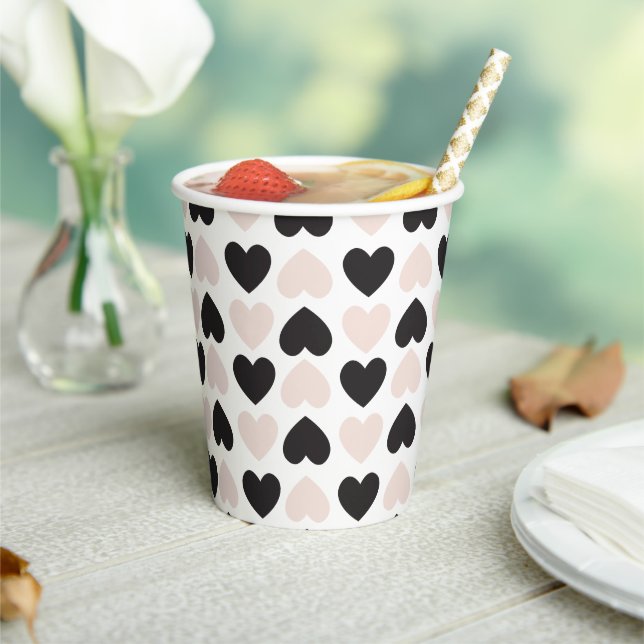 Gobelets En Papier Motif moderne Blush Rose Black Love Hearts (Insitu)