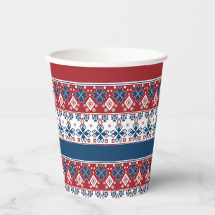 Gobelets En Papier Motif norvégien rayé bleu rouge