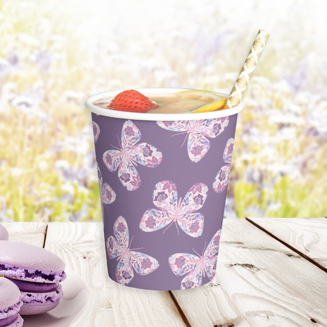 Gobelets En Papier Motif papillon floral violet Baby shower  (Créateur téléchargé)