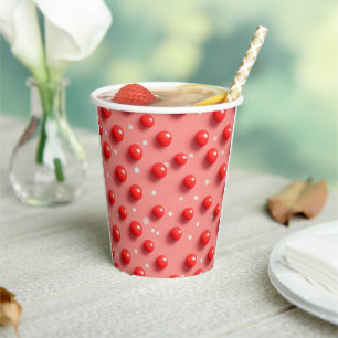 Gobelets En Papier motif Pois rouge et blanc 3D