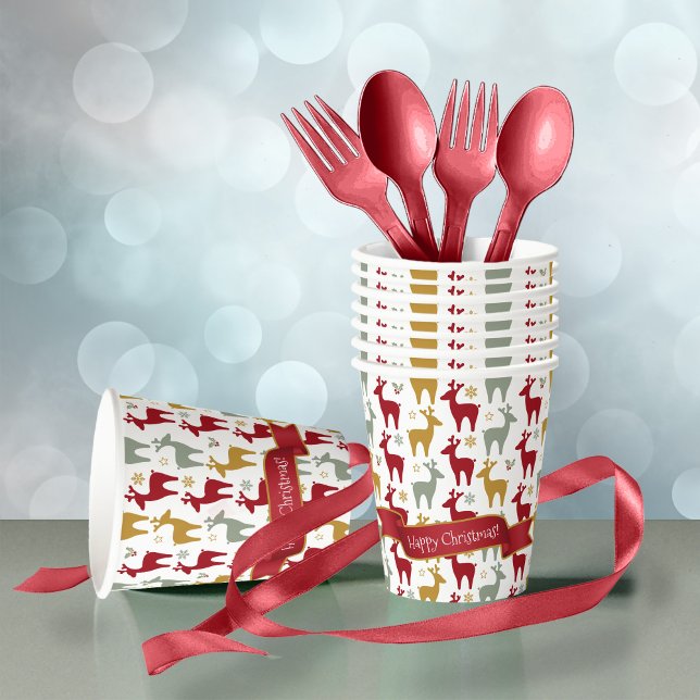 Gobelets En Papier Motif Red Christmas Reindeer#12 ID1009 (Créateur téléchargé)