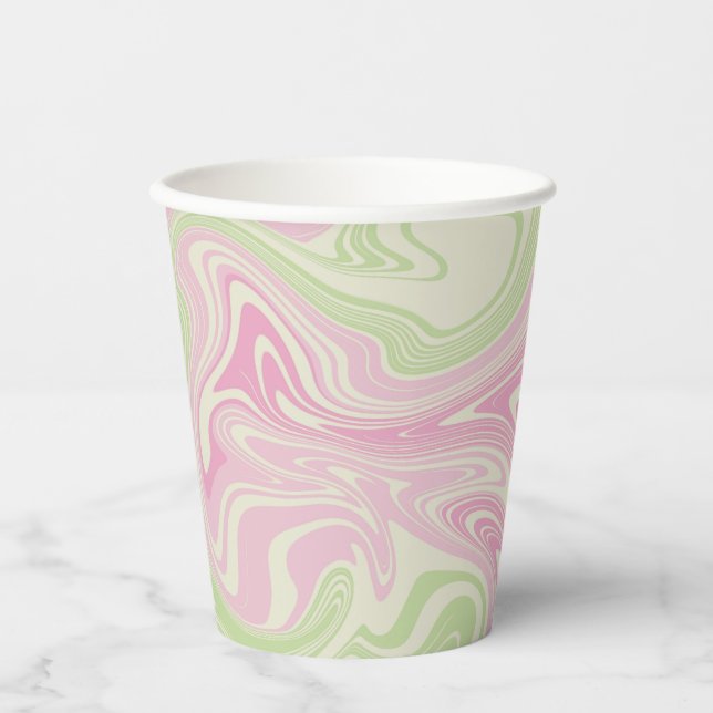 Gobelets En Papier Motif rose vert à bille liquide (Recto)
