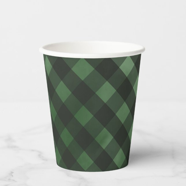 Gobelets En Papier Motif Rustique vert Plaid (Recto)
