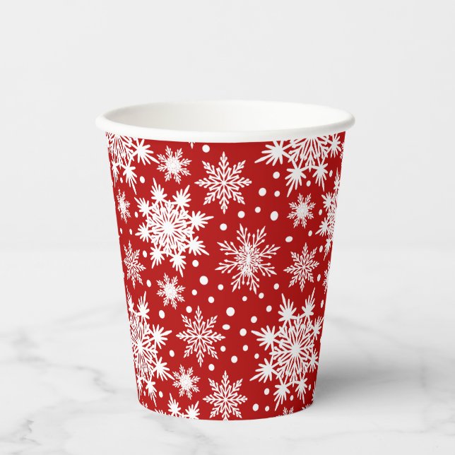Gobelets En Papier Motif sans couture blanc et rouge (Recto)
