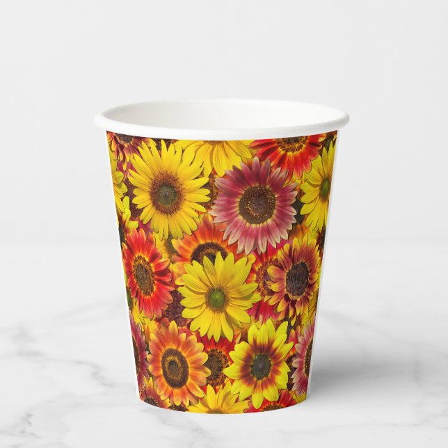Gobelets En Papier Motif sans couture de tournesols (Recto)
