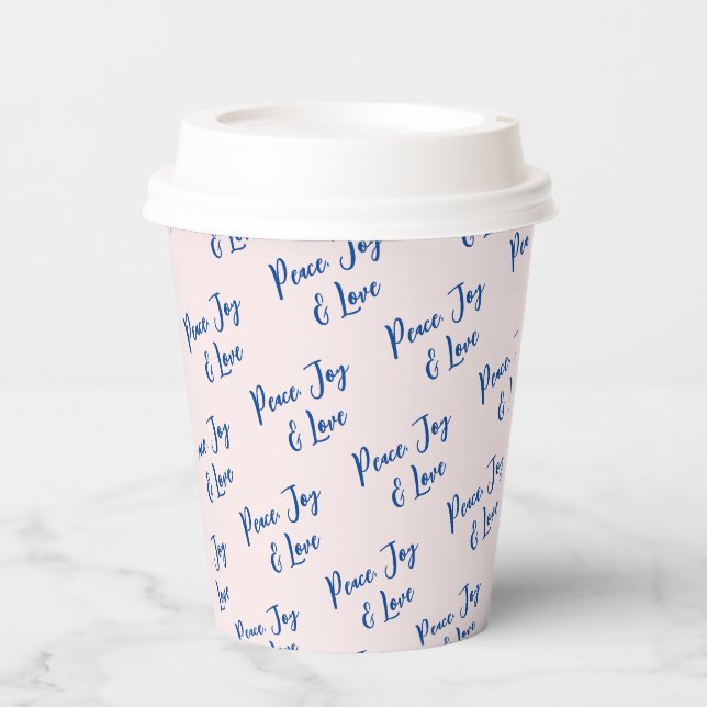 Gobelets En Papier Motif texte personnalisé Blue & Pink Peace, Joy &  (Recto)