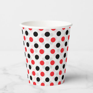 Gobelets En Papier Motif textile à pois rouge et noir