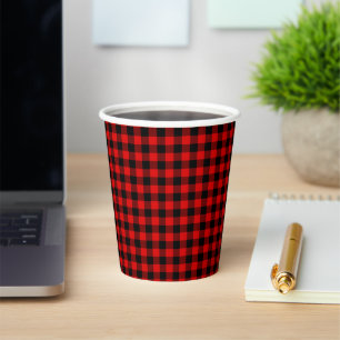 Gobelets En Papier Motif traditionnel rouge noir Buffalo chèque Plaid