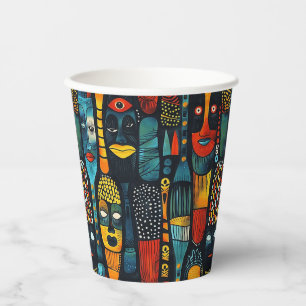 Gobelets En Papier Motif tribal africain avec idoles.