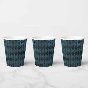 Gobelets En Papier Motif vintage Blue & Black Harlequin