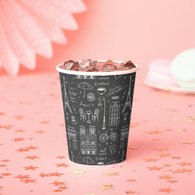 Gobelets En Papier Motif Whimsical Paris Doodles (Insitu)