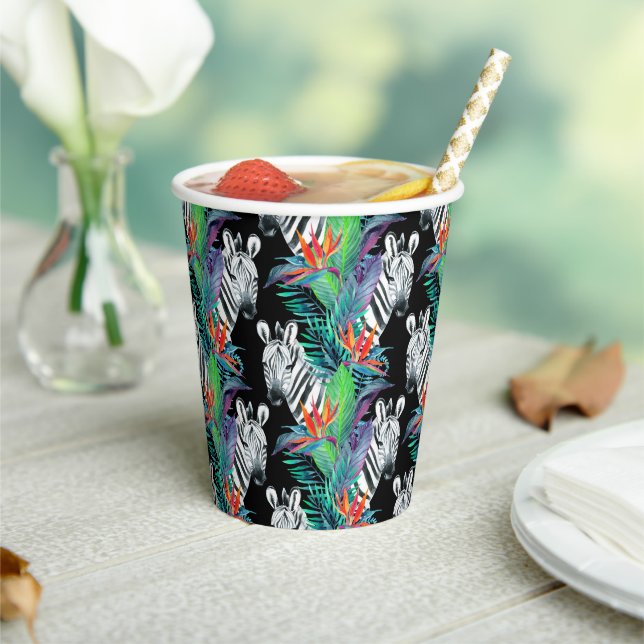 Gobelets En Papier Motif Zèbre Et Fleurs Exotiques (Insitu)