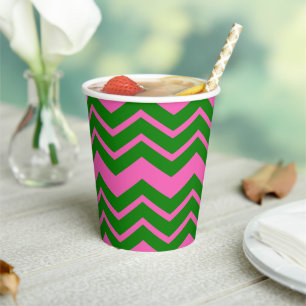 Gobelets En Papier Motif Zigzag Chevron Rose Vert