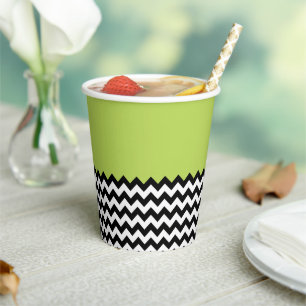 Gobelets En Papier Motif Zigzag noir et blanc, Chevron, Vert