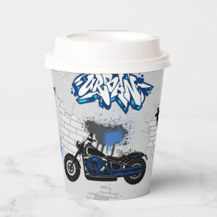 Gobelets En Papier Moto noir et bleu gris