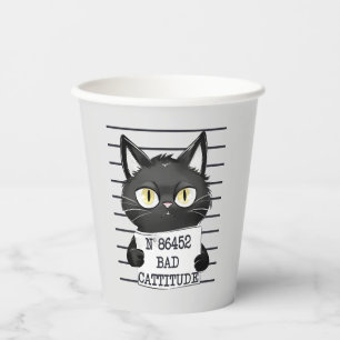Gobelets En Papier Mugshot de chat noir drôle et mignon