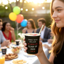 Gobelets En Papier My Grad Era Class of 2026 Red Stars Text Design