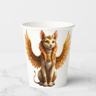 Gobelets En Papier Mystical Winged Cat Sphinx - Art Imaginaire égypti