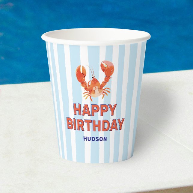 Gobelets En Papier Nautical Lobster Kids Happy Birthday (Créateur téléchargé)